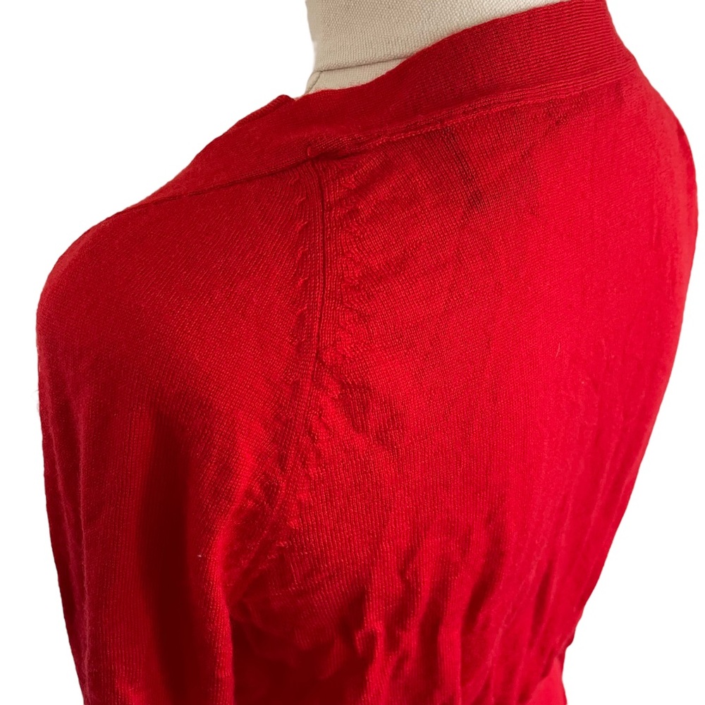 MODA INTERNATIONAL Sz S 100% Merino Wool red statement cardigan - Picture 8 of 11